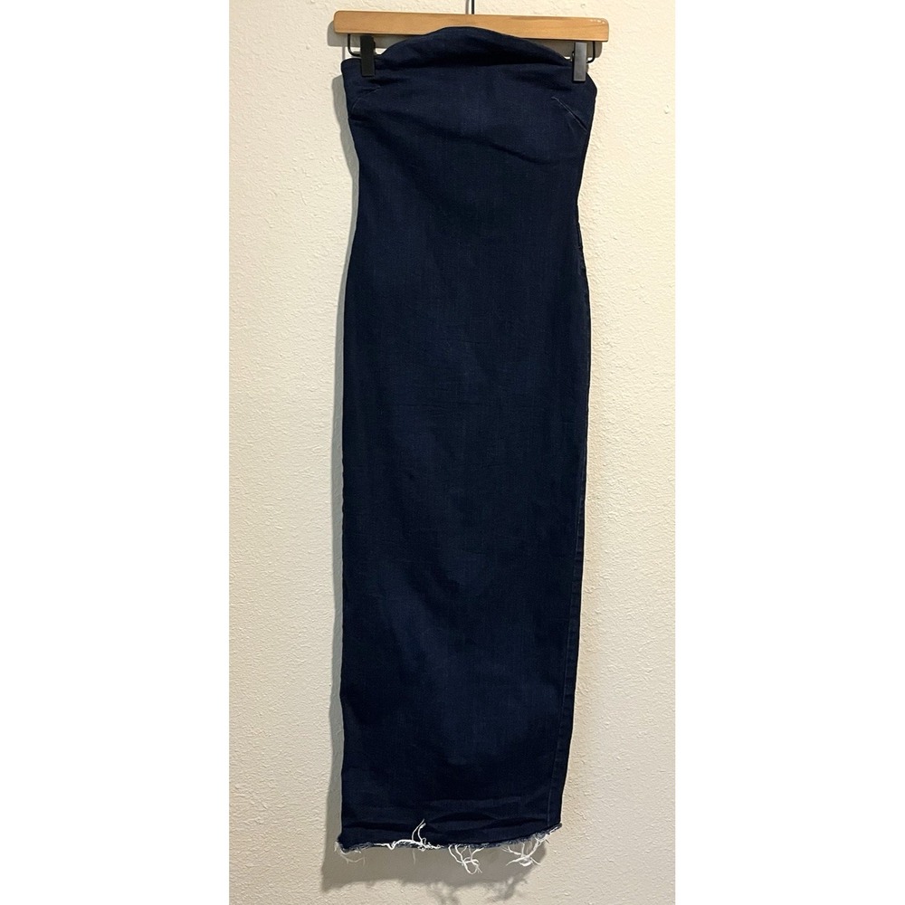 Zara Dress Womens S Blue Strapless Denim Sheath Bodycon Maxi Back Split Chic